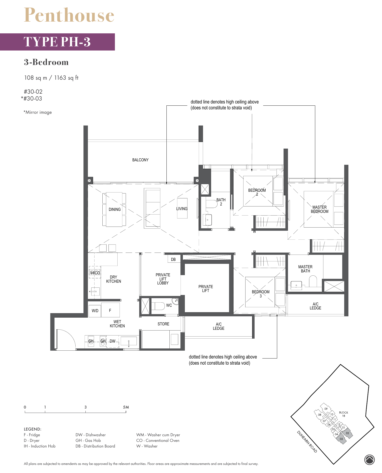 Penthouse 3-Bedroom · Type PH-3 · 1,163 sqft