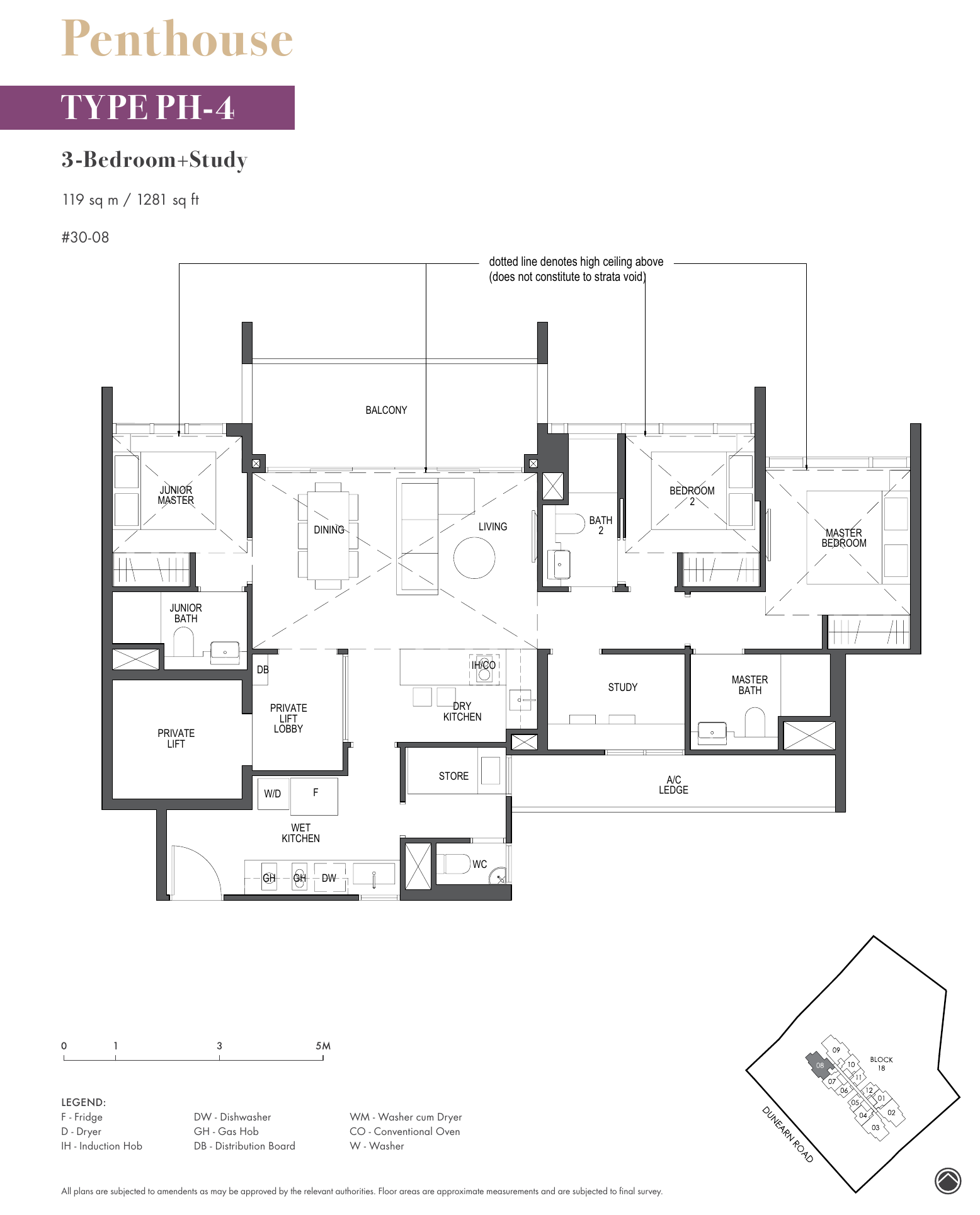 Penthouse 3-Bedroom + Study · Type PH-4 · 1,281 sqft